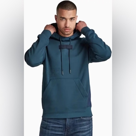 Raw G-Star Raw Woven Mix graphic loose hoodie dark blue size: XL